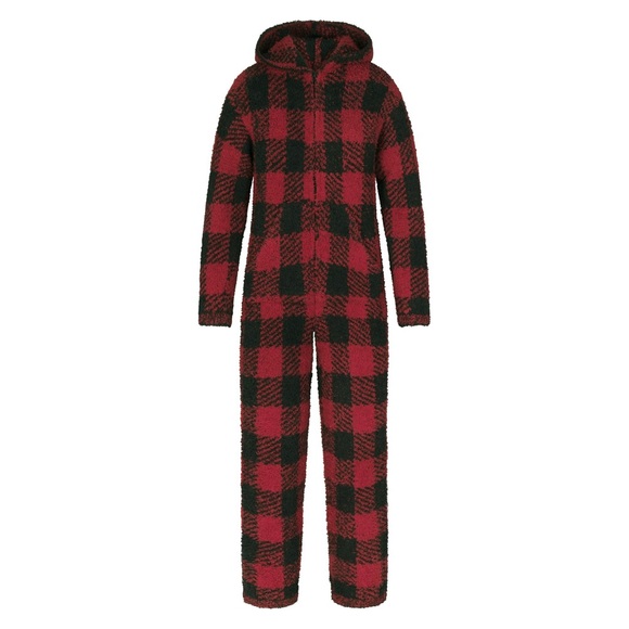 ♥️SKIMS COZY KNIT UNISEX ONESIE IN BRICK BUFFALO CHECK L/XL